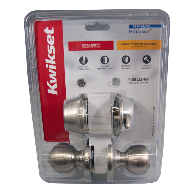 Kwikset 690P15CP6ALRCSK6 Knob Lockset, 3 Grade, Keyed Key, Satin Nickel, 2-3/8 x 2-3/4 in Backset, K6 Keyway