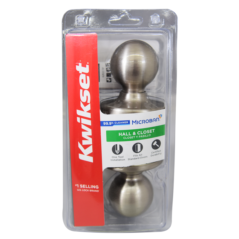 Kwikset 200P15CP Door Knob, Satin Nickel, 1-3/8 to 1-3/4 in Thick Door, 2-1/4 in Strike