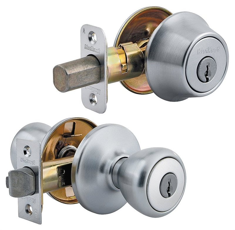 Kwikset 690T26DCP6ALRCSK6 Knob Lockset, 3 Grade, Keyed Key, Satin Chrome, 2-3/8 x 2-3/4 in Backset, K6 Keyway