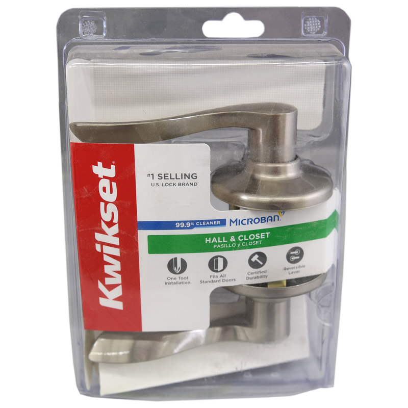 Kwikset 92001-525 Passage Lever, 4-7/32 in L Lever, Satin Nickel