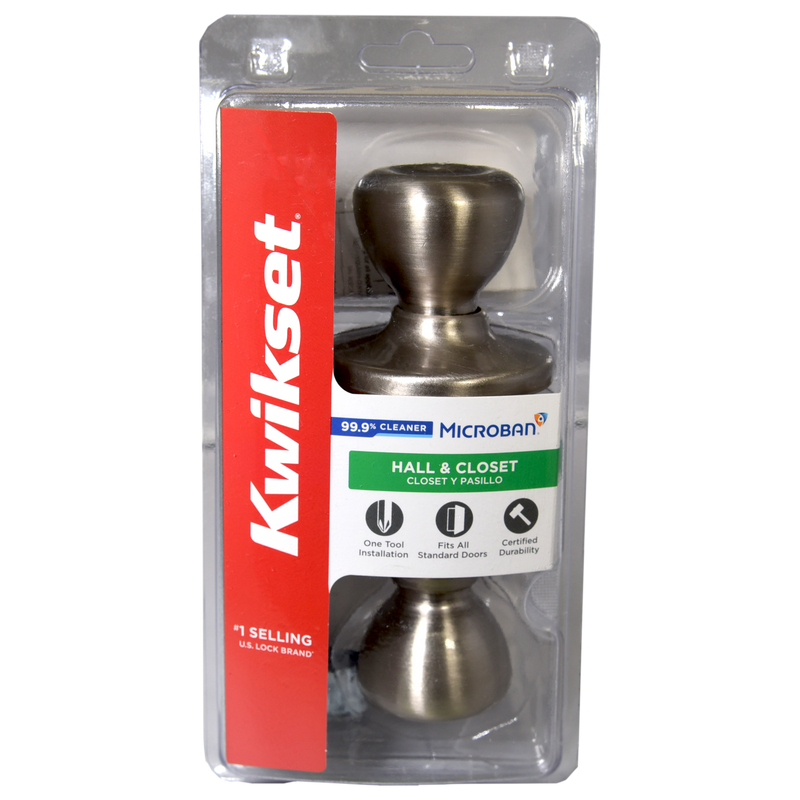 Kwikset 200T-15 CP Door Knob, Satin Nickel, 1-3/8 to 1-3/4 in Thick Door, 2-1/4 in Strike