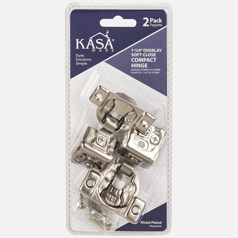 KasaWare 1-1/4" Overlay Soft Close Hinge 2-Pack Nickel Plated